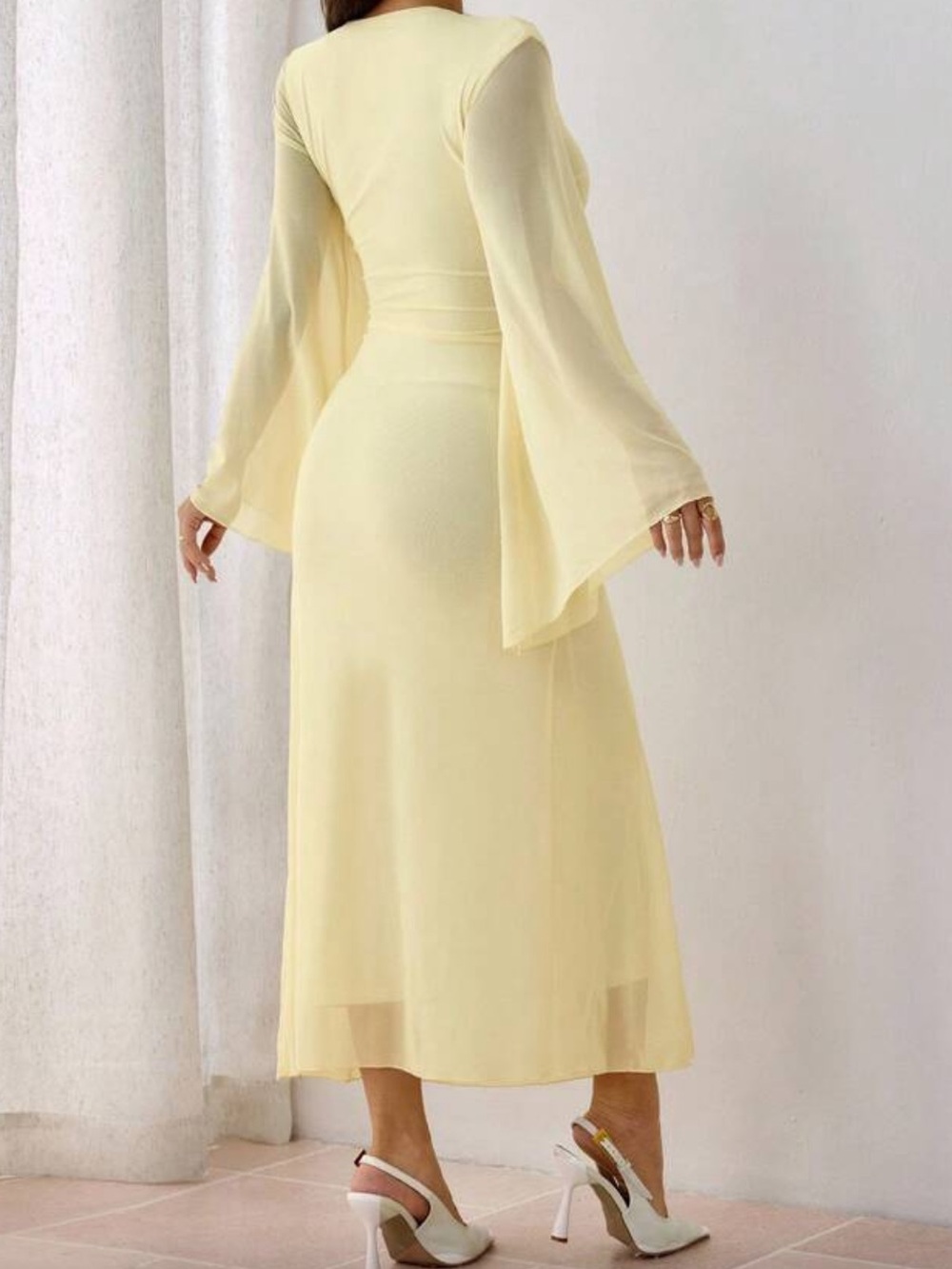 Elegant Cream Maxi Dress with Flared Sleeves